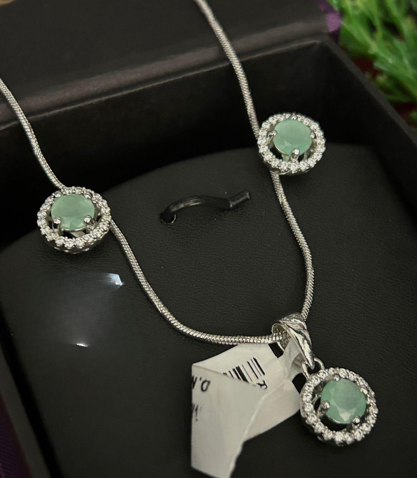 TrendyE-Delicate Stone and Diamond Pendant and Earring Set