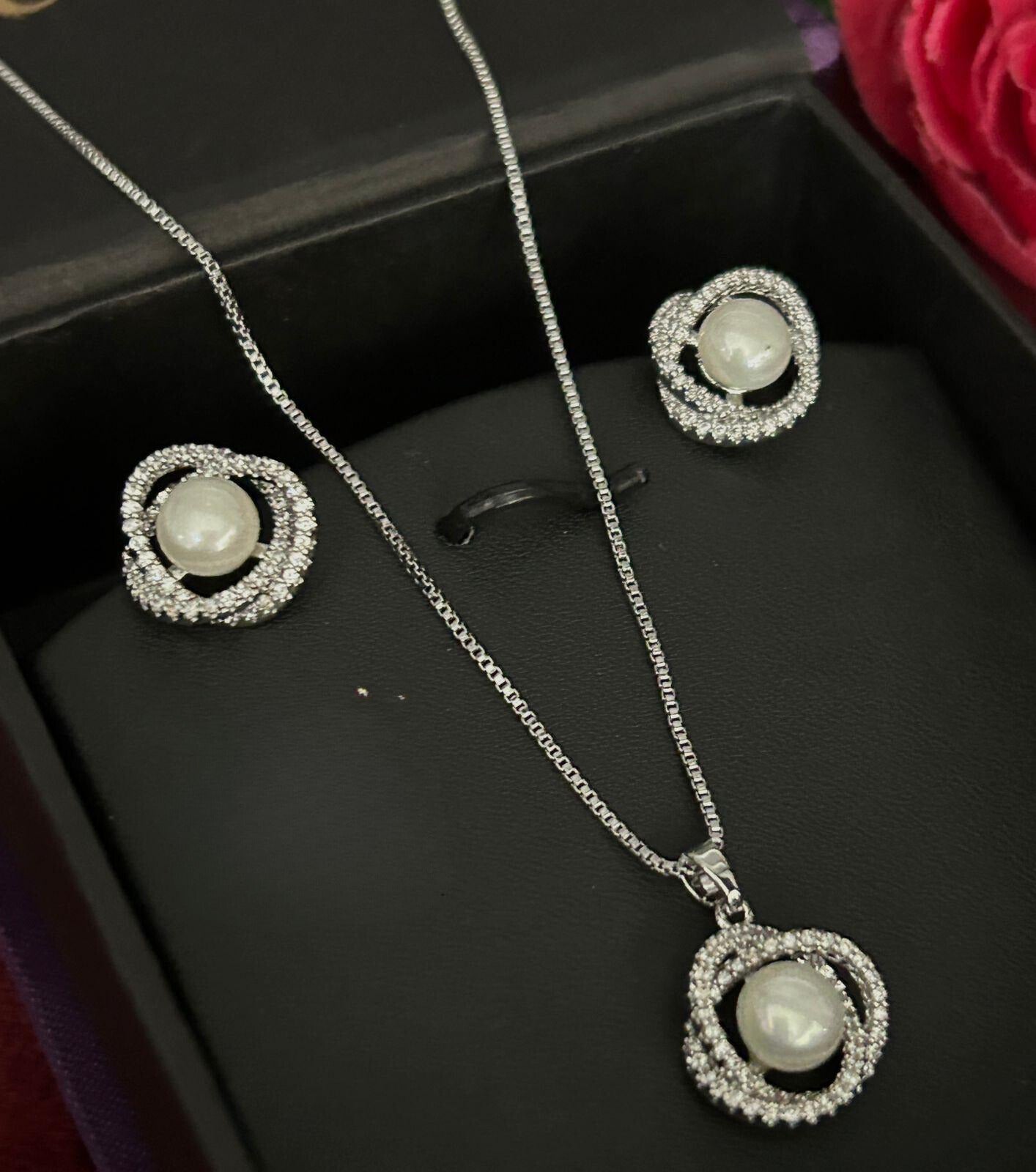 TrendyE-Delicate Stone and Diamond Pendant and Earring Set