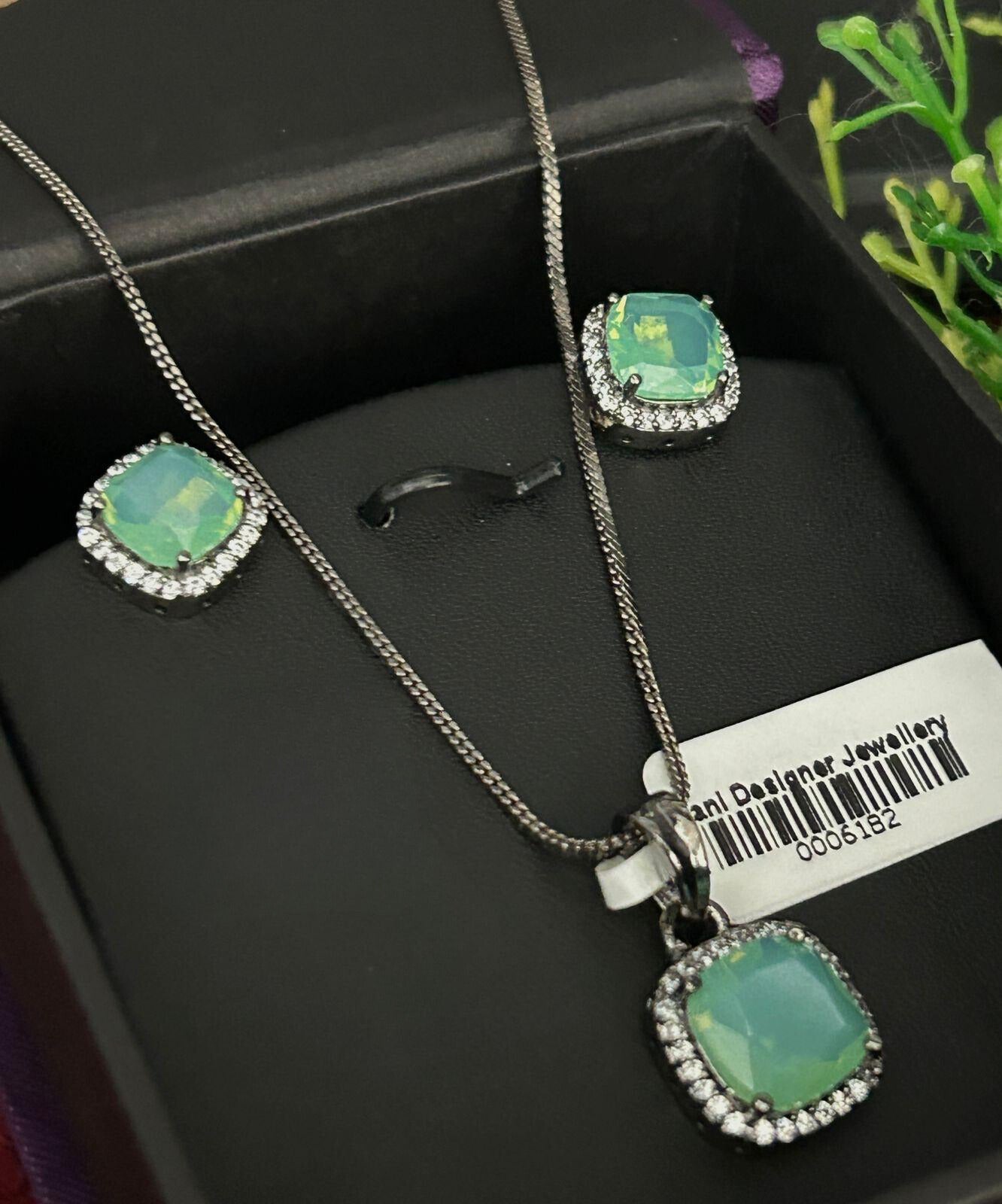 TrendyE-Delicate Stone and Diamond Pendant and Earring Set