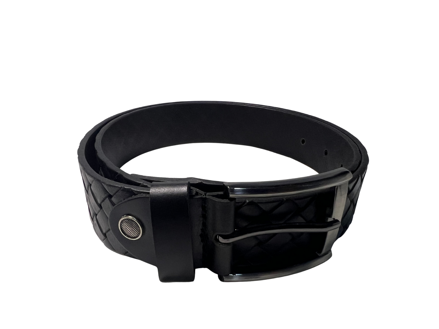 Embossing Intervoven Black Casual belt