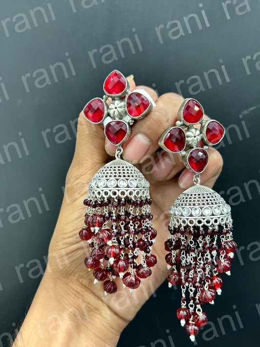 TrendyE-Oxidized Earring Kundan Red-Earrings