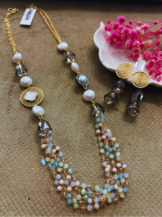 TrendyE-Designer-Delicate Shell Pearl-Necklace Set